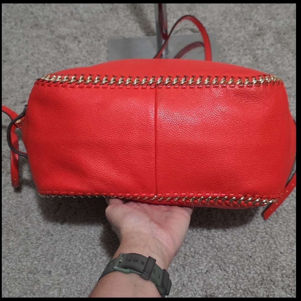 Coach Coral-Red Leather Tote with Whipstitch Accents - Picture 12 of 16